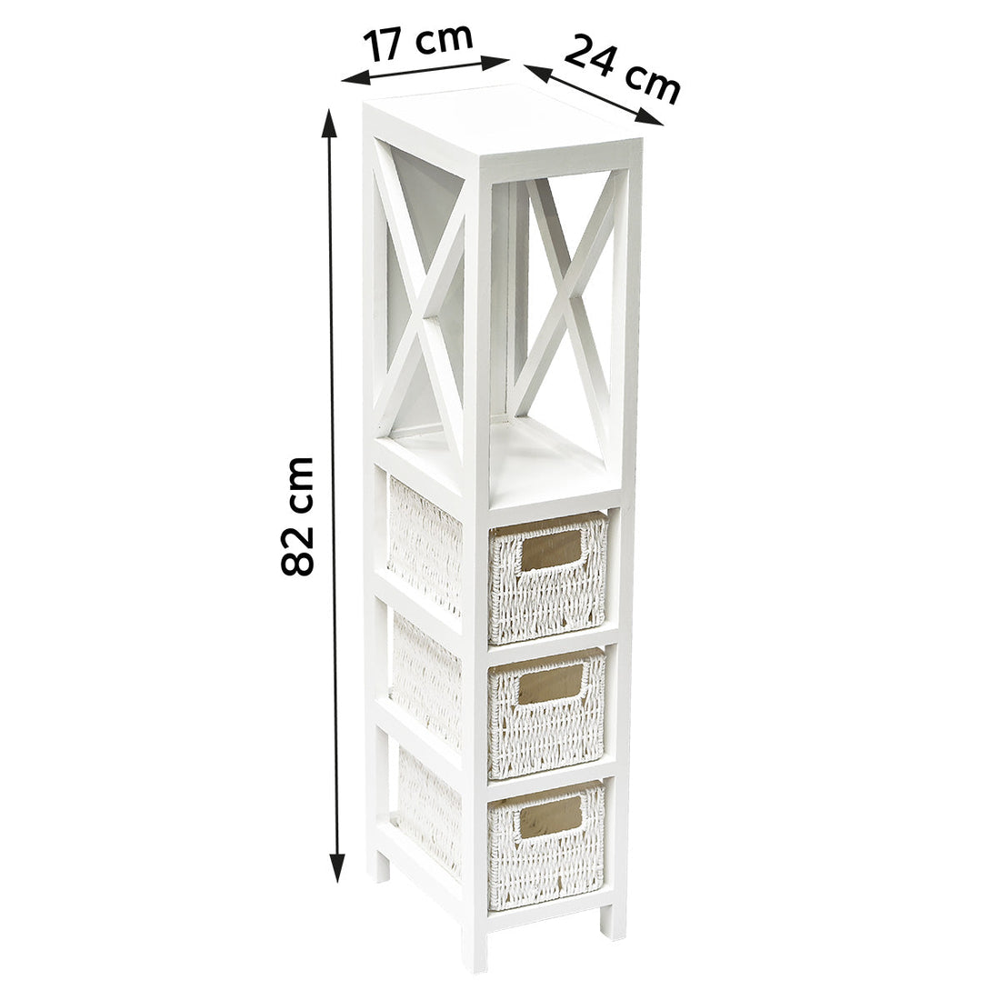 White MDF Furniture with 1 Shelf + 3 Woven Paper Baskets - White