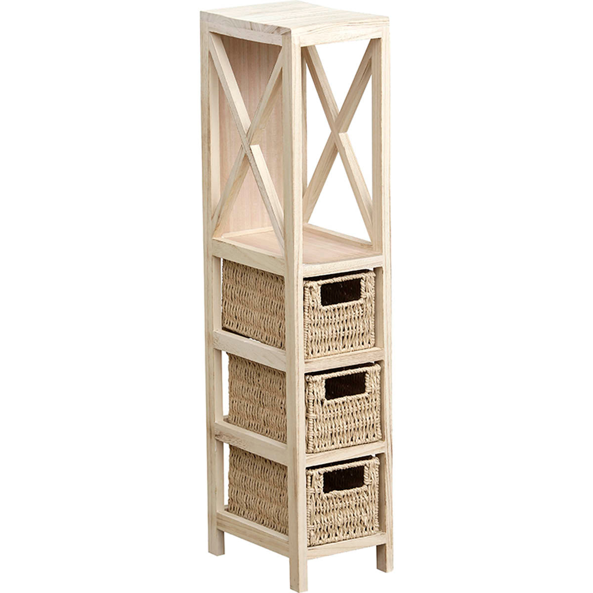 Natural MDF Furniture with 1 Shelf + 3 Woven Paper Baskets - Natural