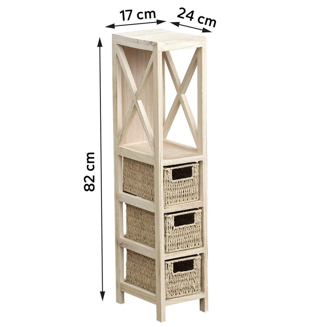 Natural MDF Furniture with 1 Shelf + 3 Woven Paper Baskets - Natural