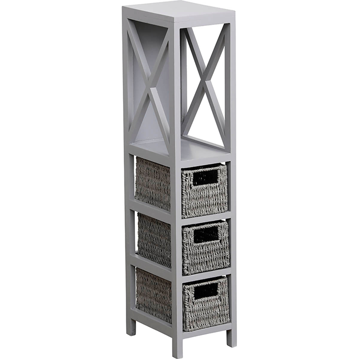 Grey MDF Furniture with 1 Shelf + 3 Woven Paper Baskets - Grey