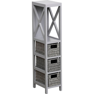 Grey MDF Furniture with 1 Shelf + 3 Woven Paper Baskets - Grey