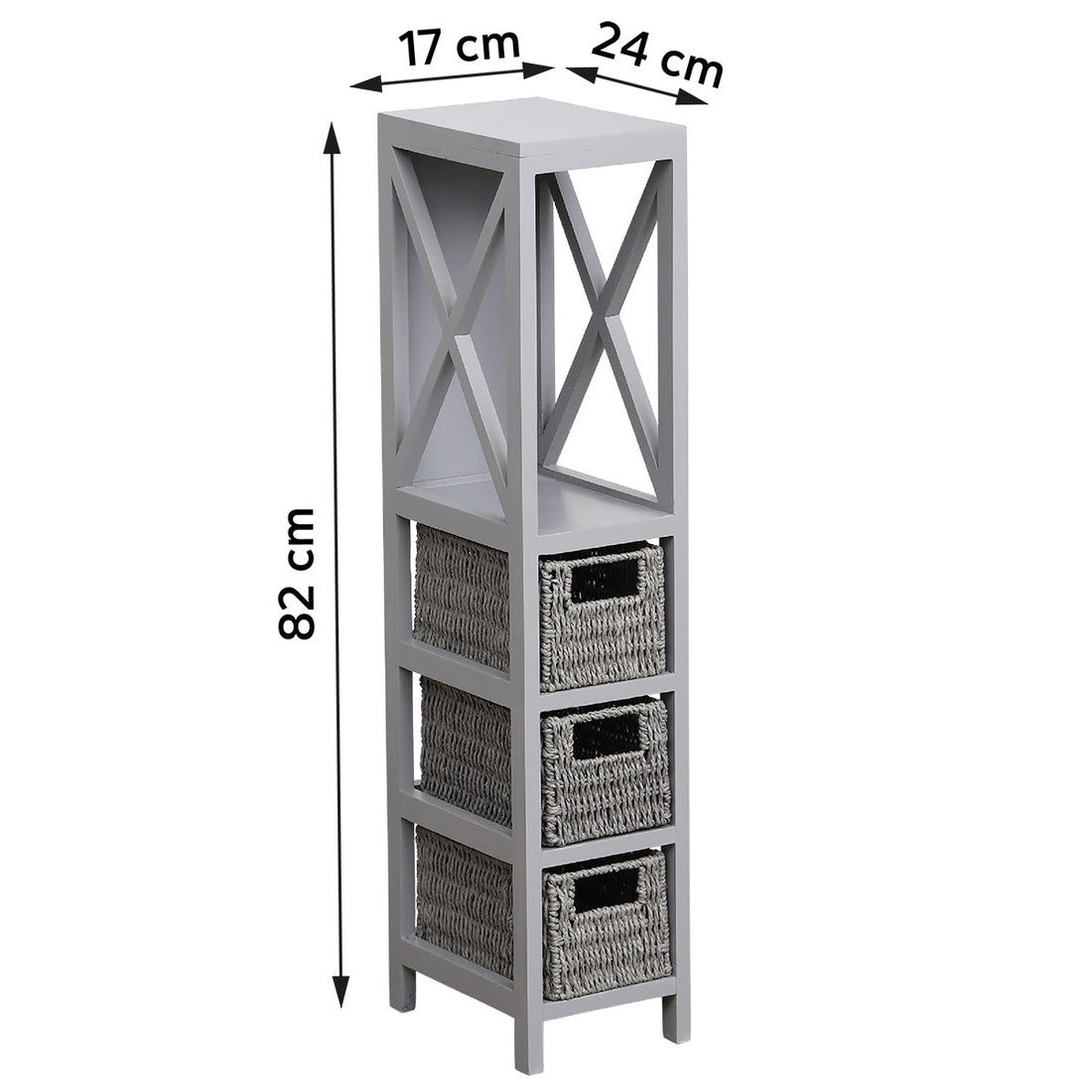 Grey MDF Furniture with 1 Shelf + 3 Woven Paper Baskets - Grey