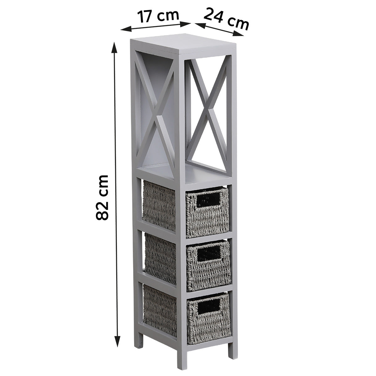 Grey MDF Furniture with 1 Shelf + 3 Woven Paper Baskets - Grey