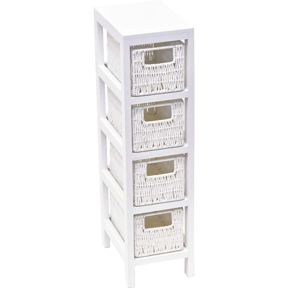 White MDF/Paulownia Furniture with 4 Woven Paper Baskets - White