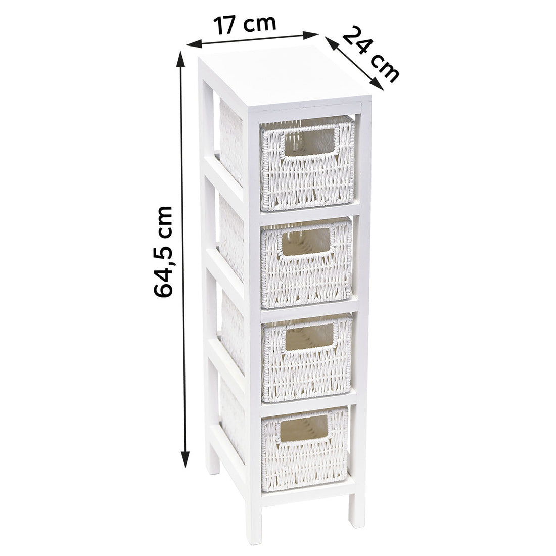 White MDF/Paulownia Furniture with 4 Woven Paper Baskets - White