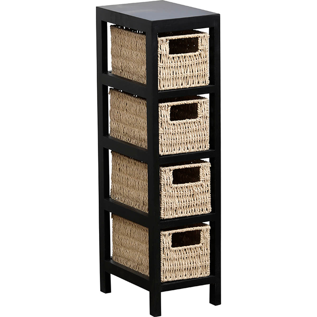 Black MDF/Paulownia Furniture with 4 Woven Paper Baskets - Black/Natural