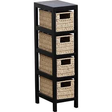 Black MDF/Paulownia Furniture with 4 Woven Paper Baskets - Black/Natural