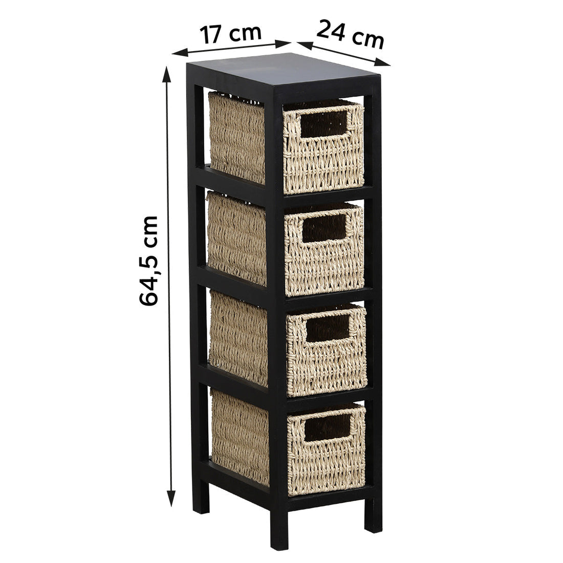 Black MDF/Paulownia Furniture with 4 Woven Paper Baskets - Black/Natural