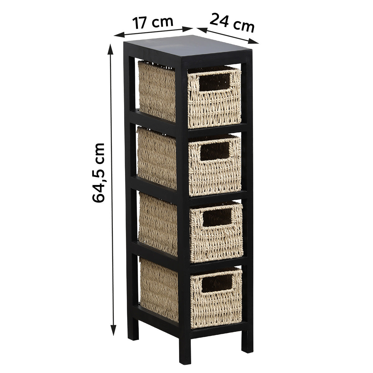 Black MDF/Paulownia Furniture with 4 Woven Paper Baskets - Black/Natural
