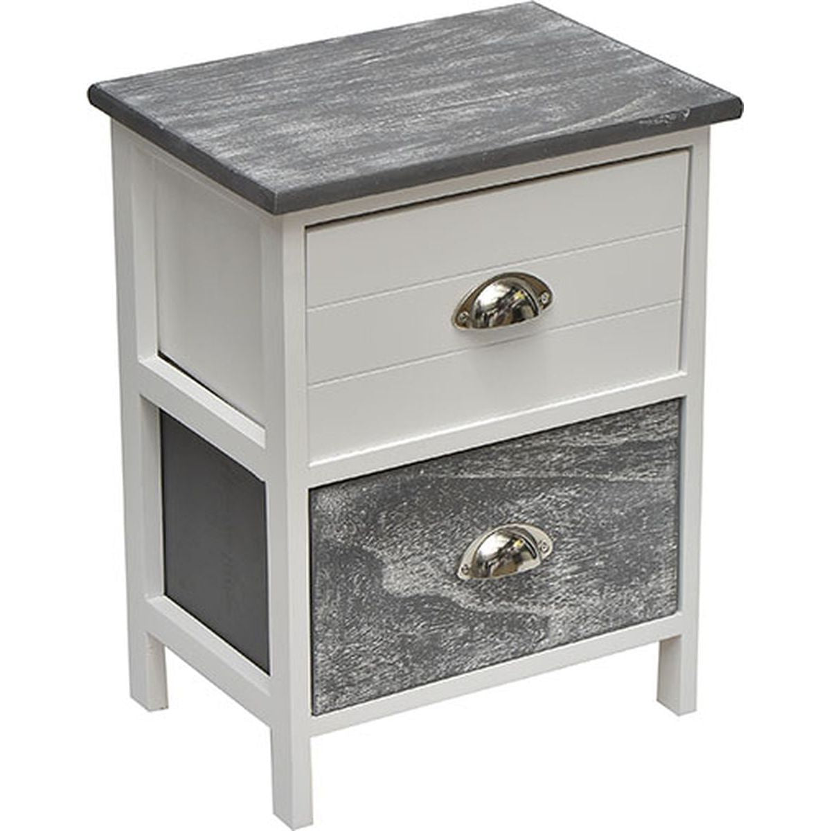 Paulownia/MDF Small Furniture with 2 Drawers and Metal Handles - Bicolor White/Washed Gray