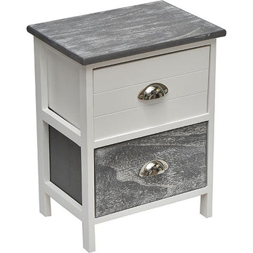 Paulownia/MDF Small Furniture with 2 Drawers and Metal Handles - Bicolor White/Washed Gray