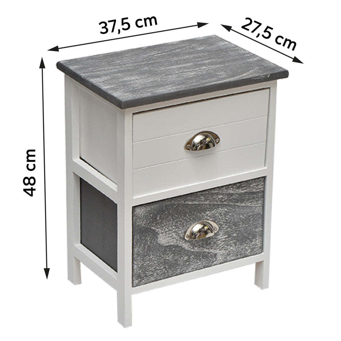 Paulownia/MDF Small Furniture with 2 Drawers and Metal Handles - Bicolor White/Washed Gray