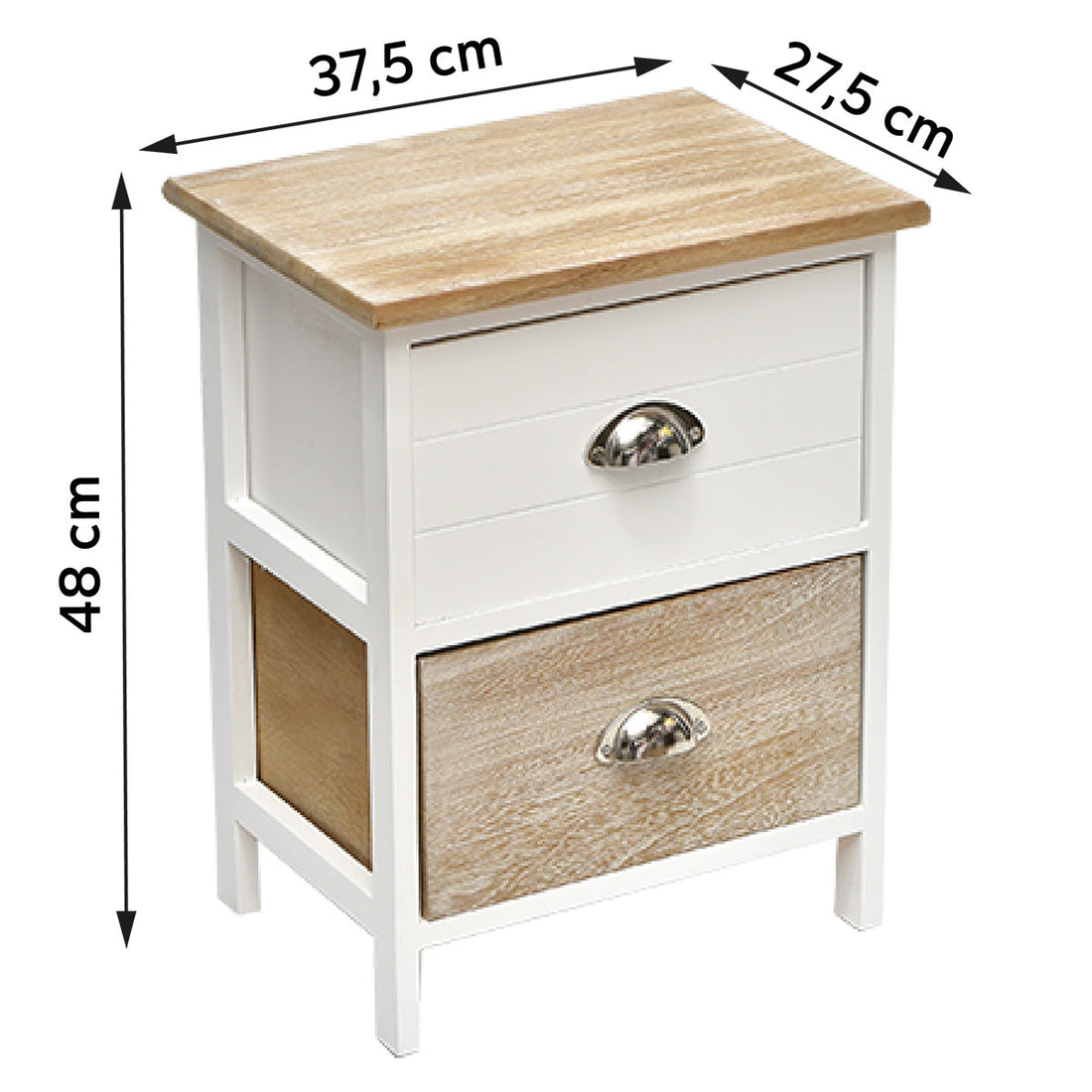 Paulownia/MDF Small Furniture with 2 Drawers and Metal Handles - Bicolor White/Natural