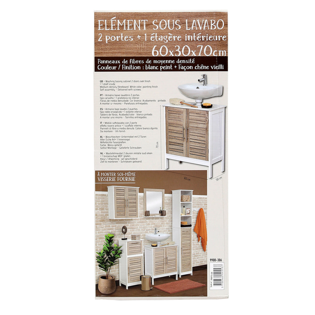 MDF Sink Cabinet With 2 Doors + 1 Interior Shelf - Stockholm