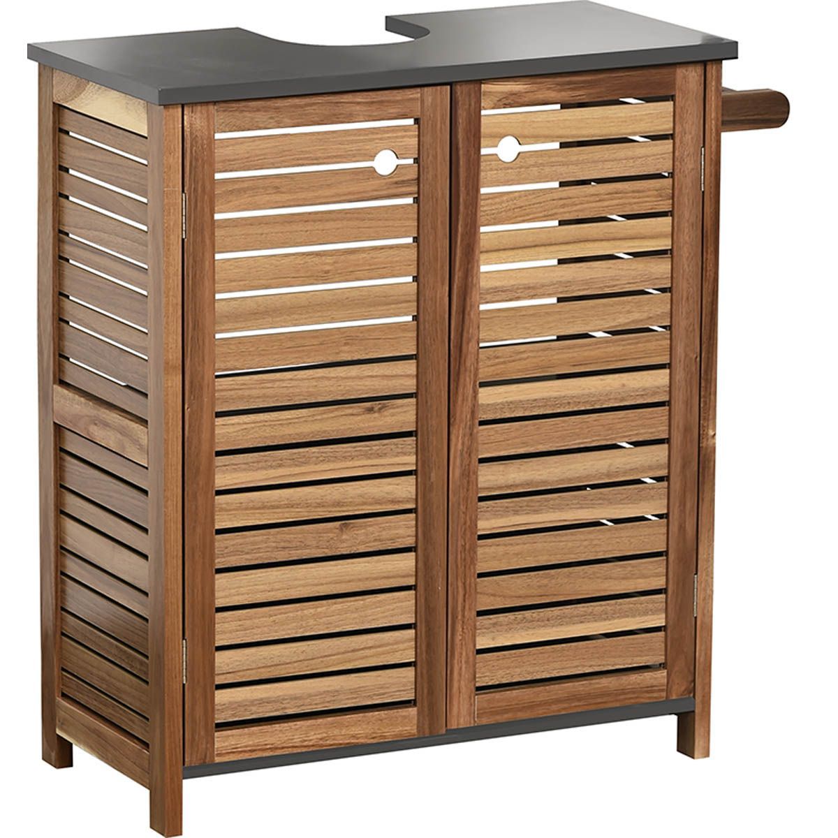 Acacia and MDF Sink Cabinet with 2 Doors + 1 Interior Shelf + Side Towel Rack - Element