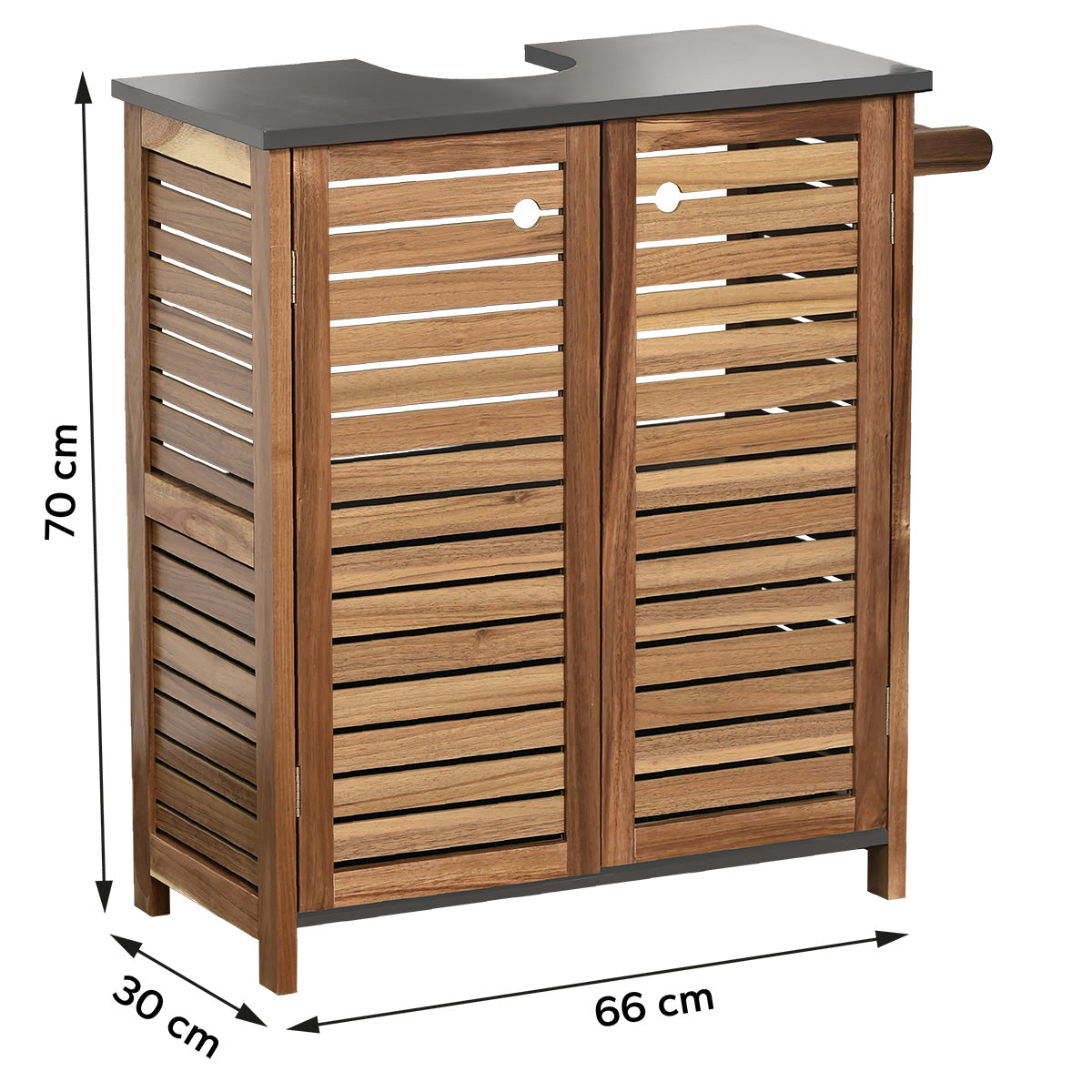 Acacia and MDF Sink Cabinet with 2 Doors + 1 Interior Shelf + Side Towel Rack - Element