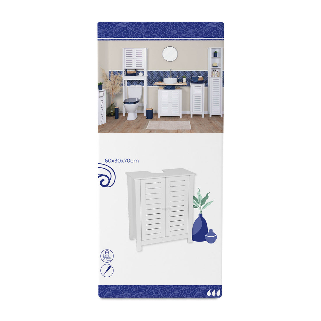MDF Sink Cabinet With 2 Doors + 1 Interior Shelf - Santorini 