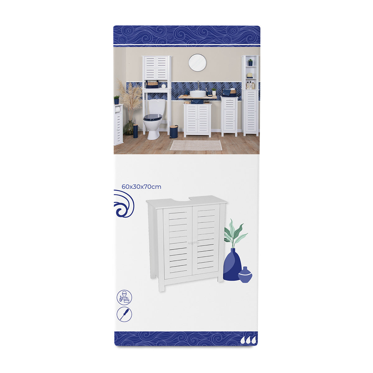 MDF Sink Cabinet With 2 Doors + 1 Interior Shelf - Santorini 