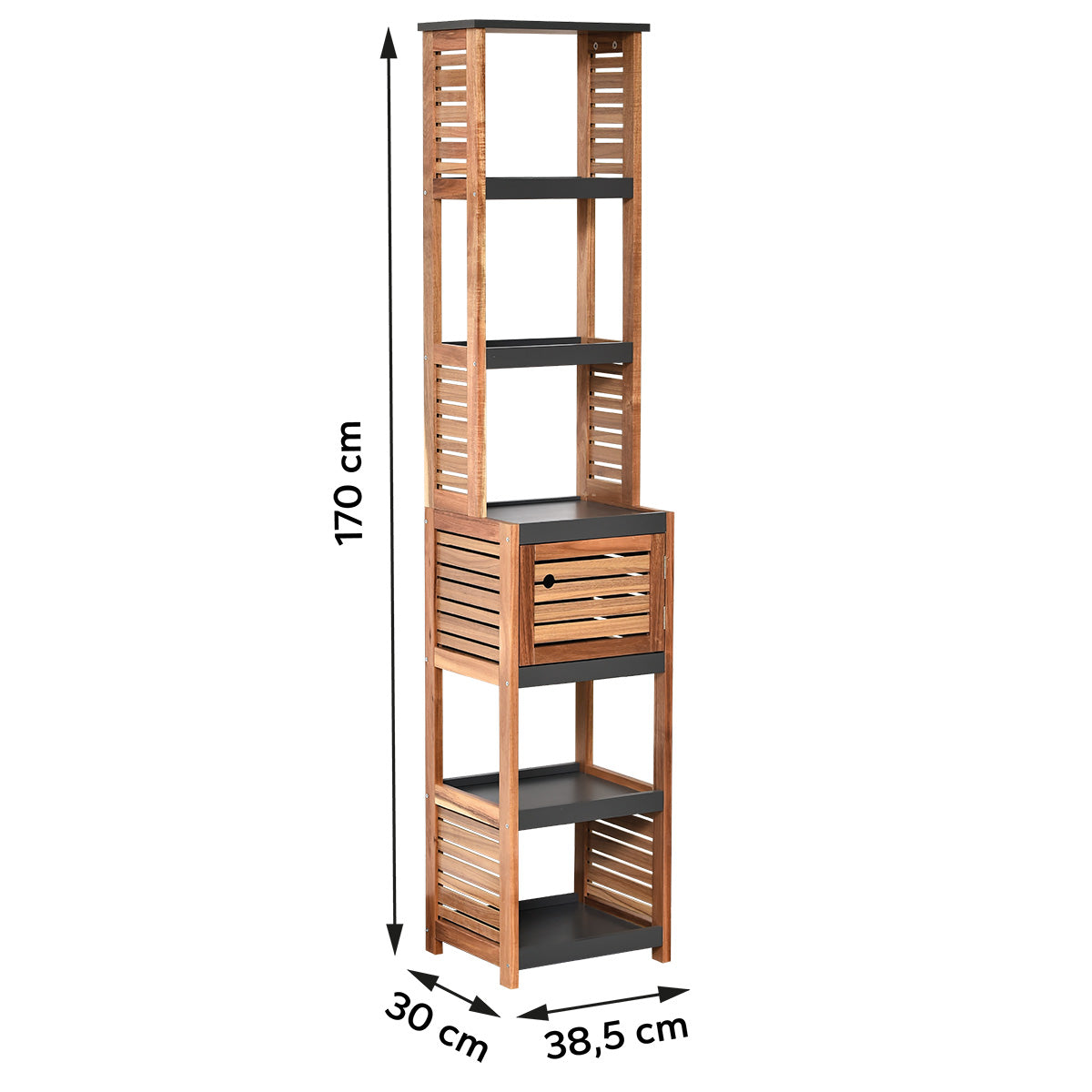 Tall Acacia and MDF Storage Wardrobe with 1 Door - Element