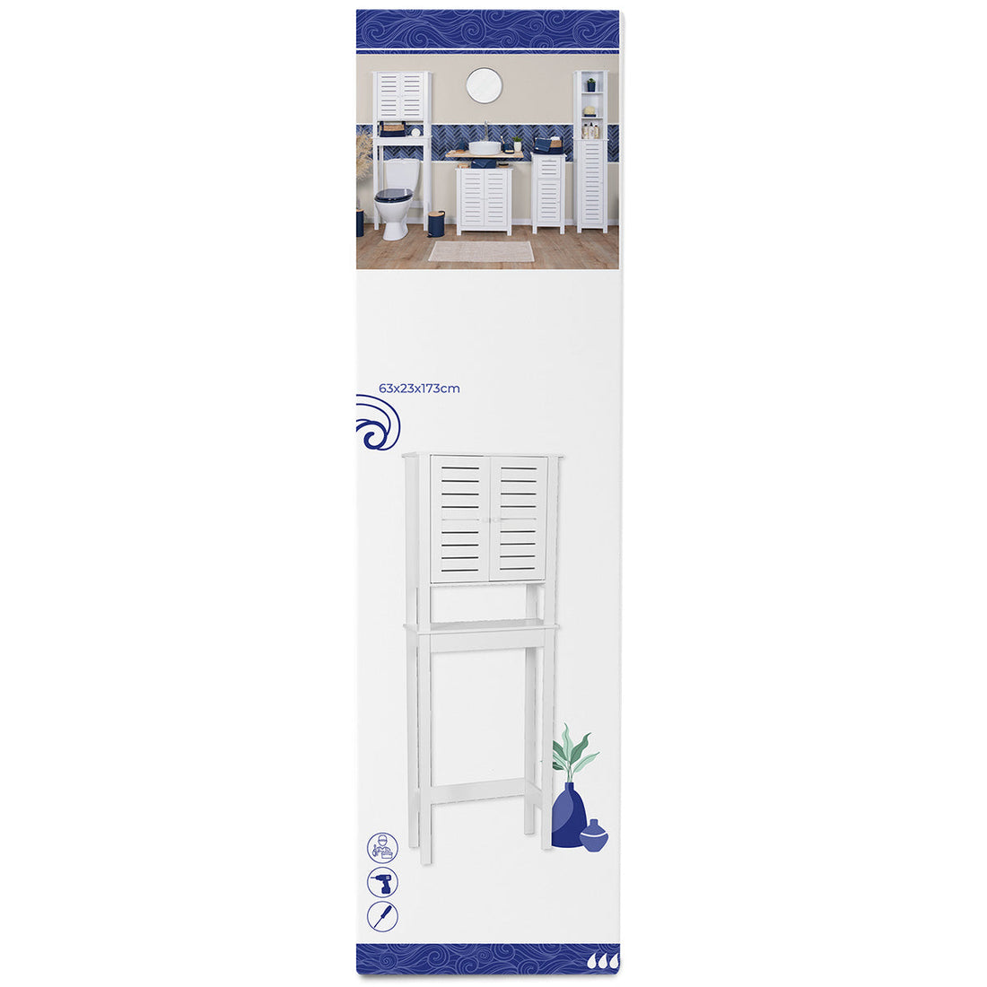 MDF Toilet Shelf With 2 Doors + 1 Interior Shelf - Santorini