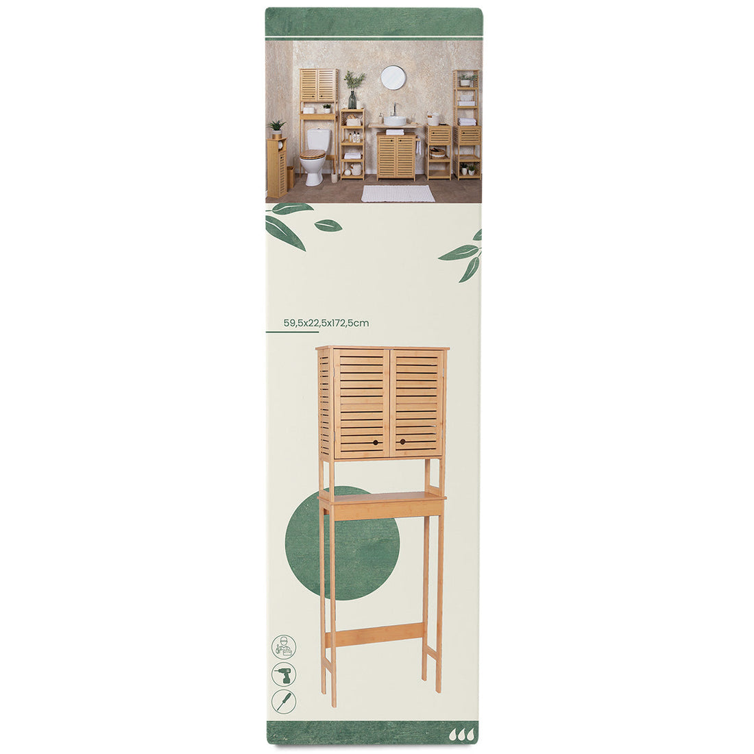 Bamboo/MDF Toilet Shelf With 2 Doors + 1 Inner Shelf - Trinidad