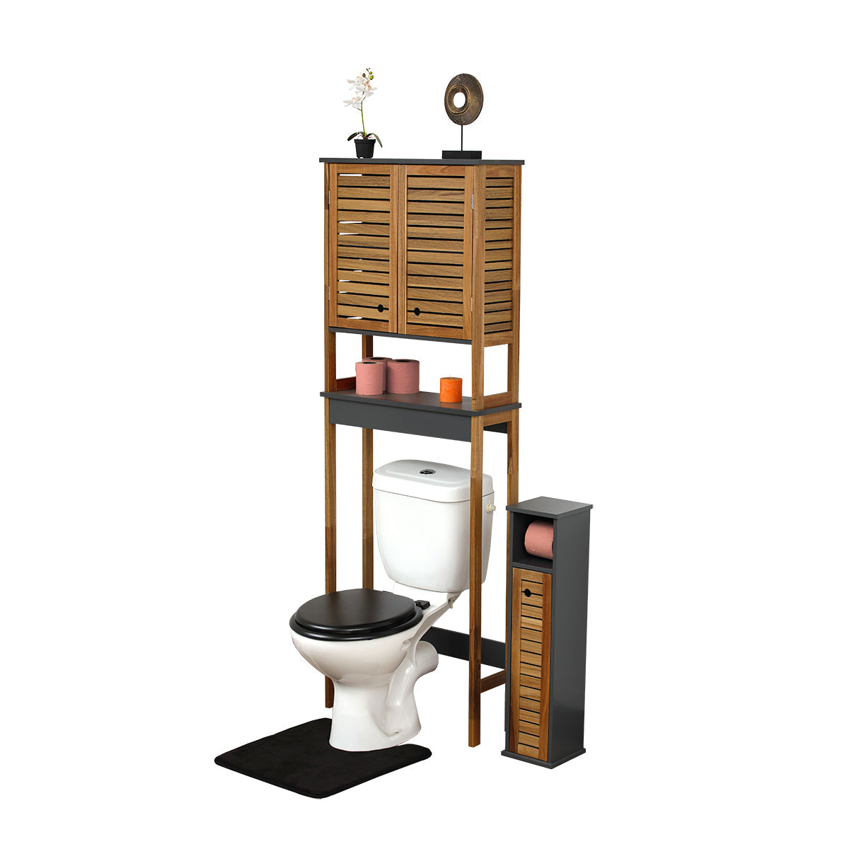 Acacia Toilet Shelf With 2 MDF Doors + 1 Inner Shelf - Element