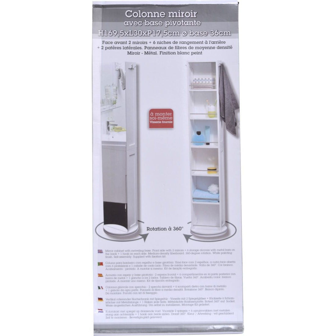 MDF Tall Rotating Cabinet With Mirror And Storage Alcove - White