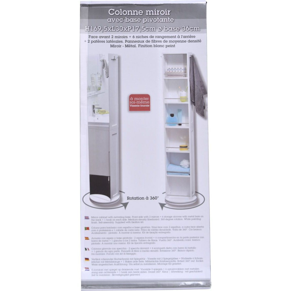 MDF Tall Rotating Cabinet With Mirror And Storage Alcove - White