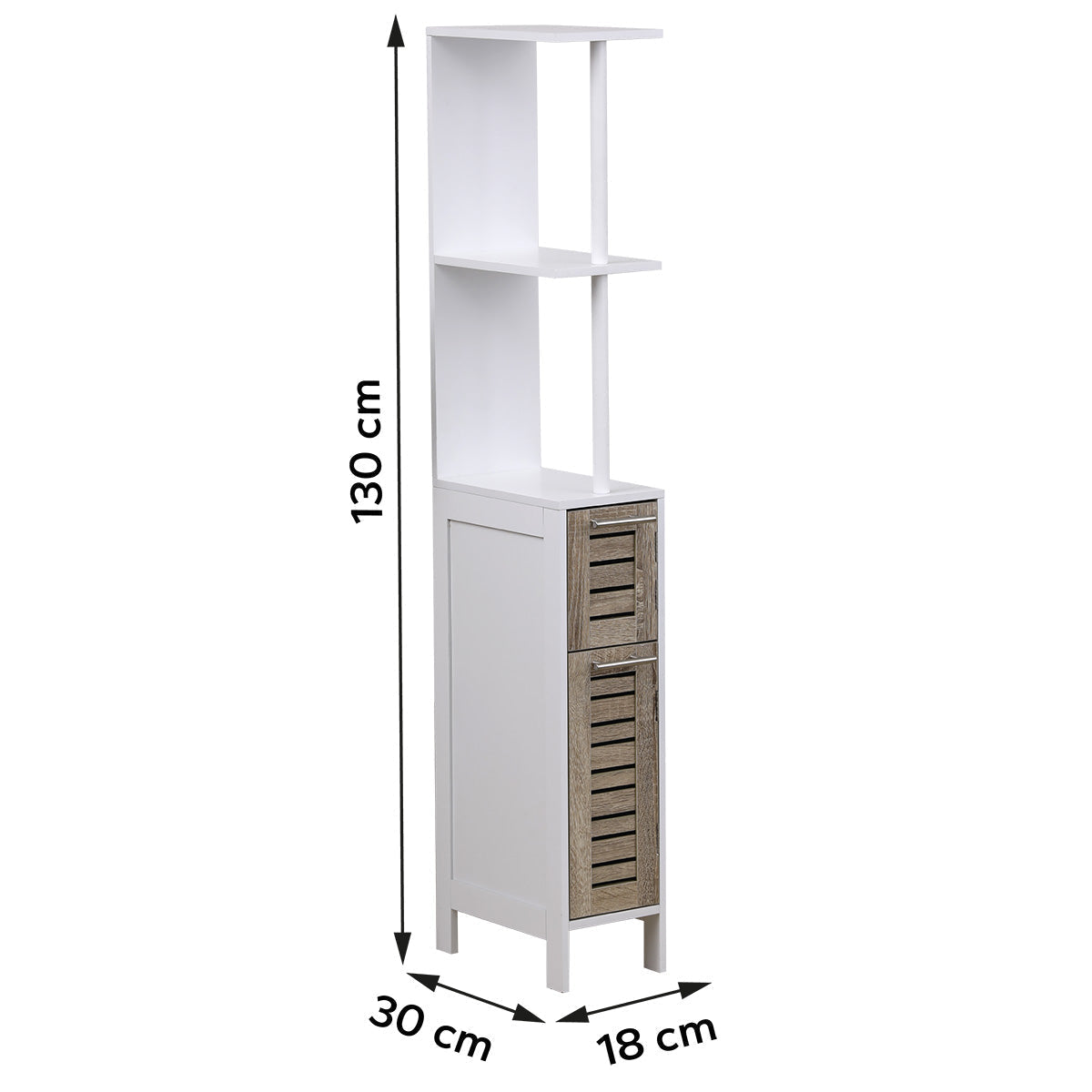 White MDF storage column, 2 shelves, 2 oak doors - Stockholm