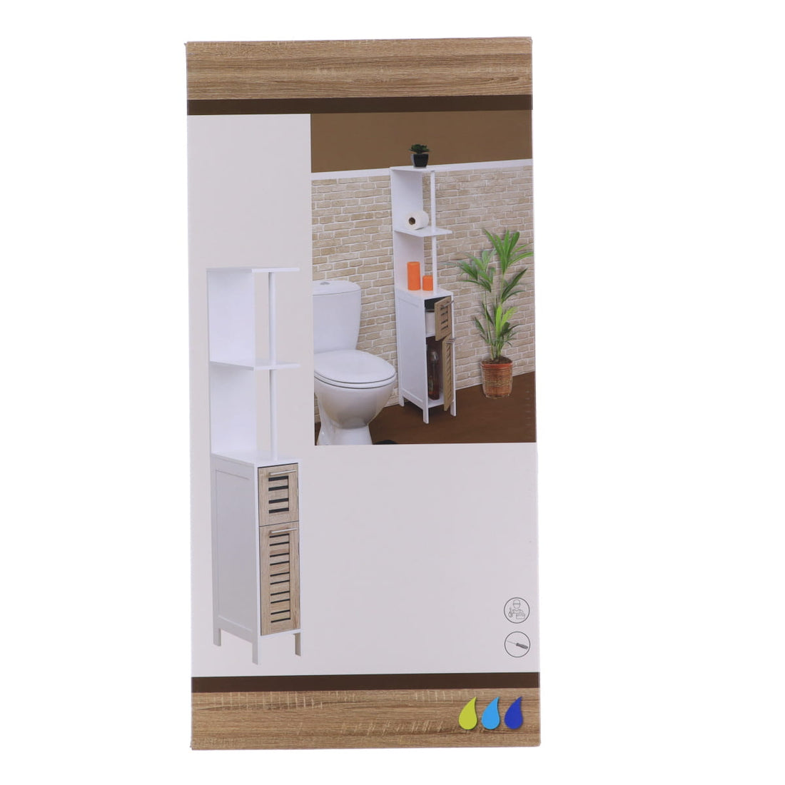 White MDF storage column, 2 shelves, 2 oak doors - Stockholm