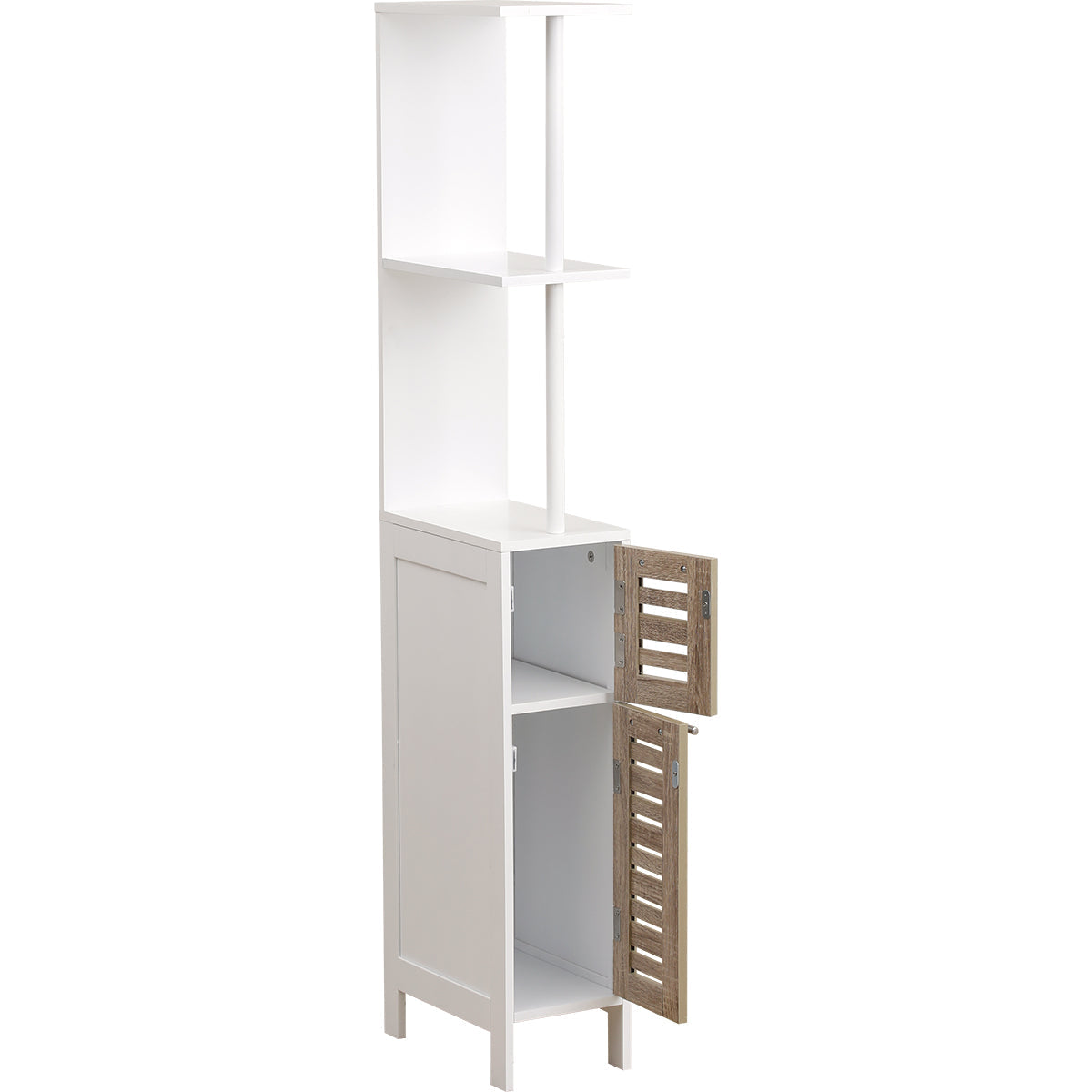 White MDF storage column, 2 shelves, 2 oak doors - Stockholm